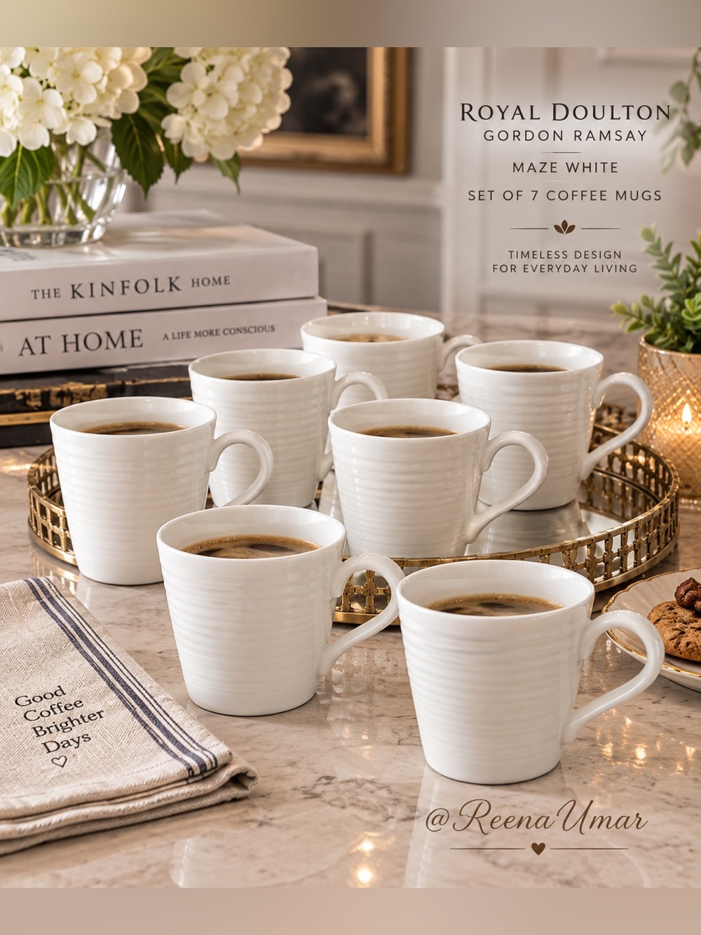 Royal Doulton Gordon Ramsay Maze White Coffee Mugs – Set of 7